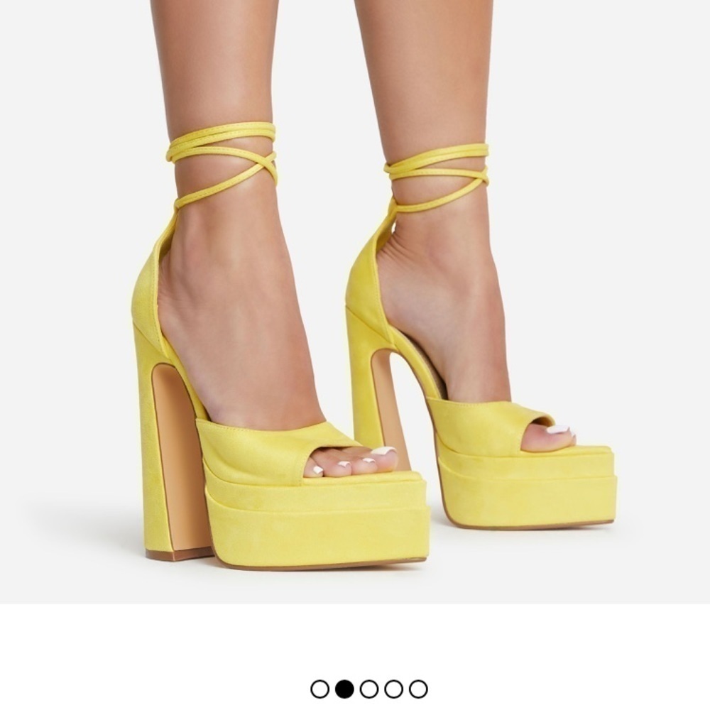 COPY - PEEP toe lace up platform heels faux suede yellow